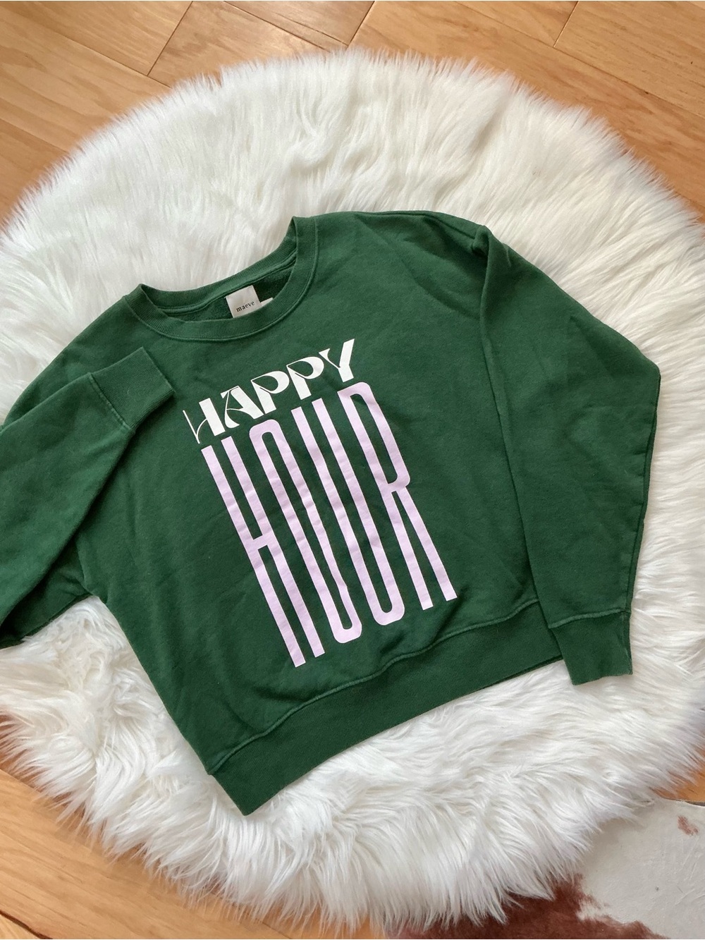 Maeve Green 'Happy Hour' Graphic Crew Neck Pullover Sweatshirt Size XS